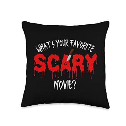 Best Horror Movie Tees Best Scary Movie Tees Funny Horror Lover What's Your Favorite Scary Movie Throw Pillow, 16x16, Multicolor