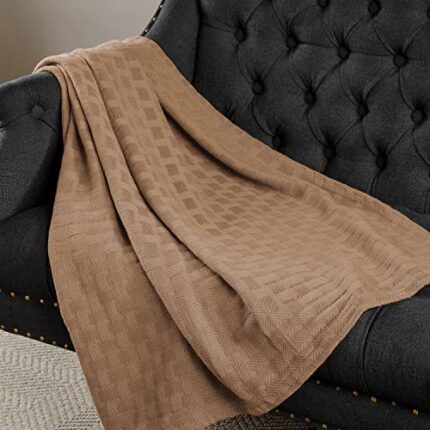SUPERIOR 100% Cotton All-Season Blanket, Basket Weave Design, Soft, Comfy Cover for Bed, Bedding, Bedroom, Couch Throw, Lounging, Modern Boho Medium Weighted Blankets, King, Taupe