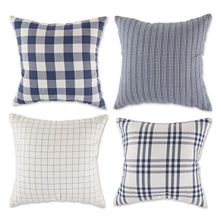 DII Decorative Square Throw Pillow Cushion Cover Set, Hidden Zipper, Cotton & Machine Washable, 18x18, French Blue Farmhouse, 4 Piece
